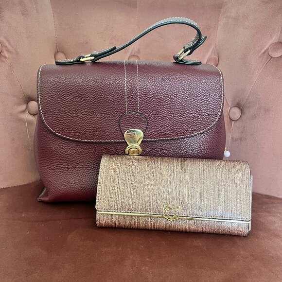 Foxer Pebble Leather Wine Satchel & Wallet - Picture 1 of 16
